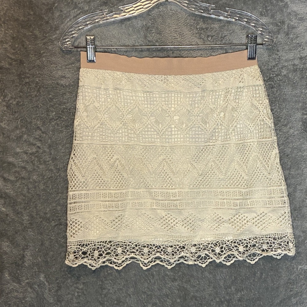 American Eagle Womens Crochet Layered Pencil Skirt 0 Ivory Mini Boho Indie NWT